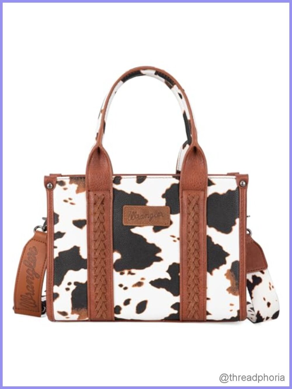 Structured Cow Print Tote Bag Top Handle Satchel Handbag with Signature Strap